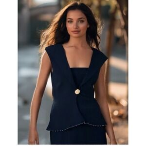 90s Formal Maxi Dress Size XL 16 Women's Sleeveless Black Pearl Button Back Slit